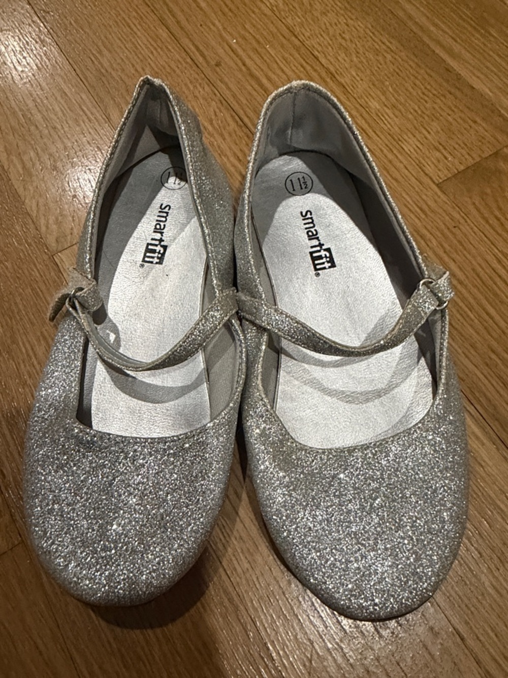 Girls Silver Glitter Mary Jane Flats